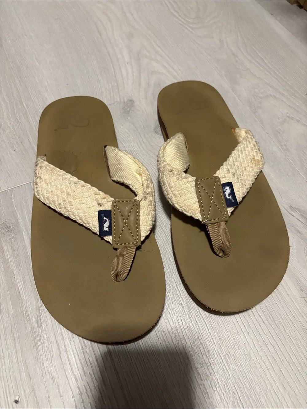 🔥BUNDLESALE Mens 7 Vineyard Vines Tan Cream Braided Flip Flops Sandals Slides